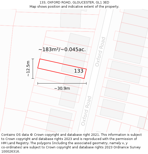 133, OXFORD ROAD, GLOUCESTER, GL1 3ED: Plot and title map