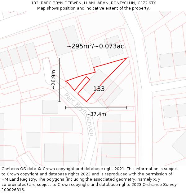 133, PARC BRYN DERWEN, LLANHARAN, PONTYCLUN, CF72 9TX: Plot and title map