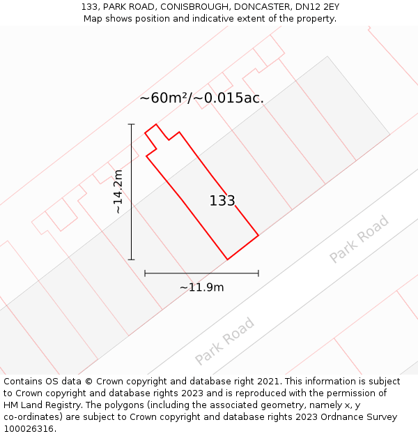 133, PARK ROAD, CONISBROUGH, DONCASTER, DN12 2EY: Plot and title map