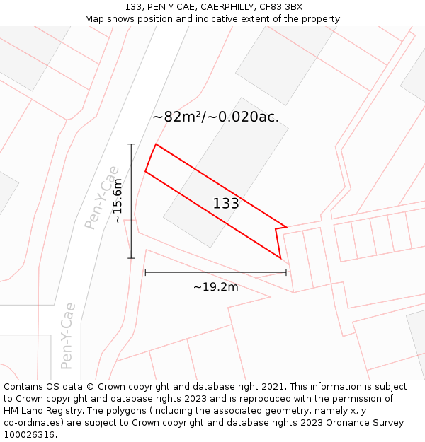 133, PEN Y CAE, CAERPHILLY, CF83 3BX: Plot and title map