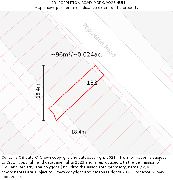 133, POPPLETON ROAD, YORK, YO26 4UN: Plot and title map