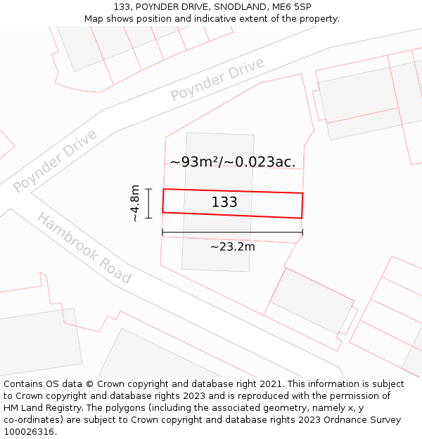 133, POYNDER DRIVE, SNODLAND, ME6 5SP: Plot and title map