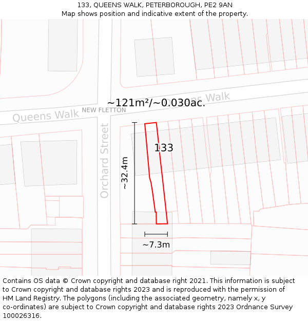 133, QUEENS WALK, PETERBOROUGH, PE2 9AN: Plot and title map