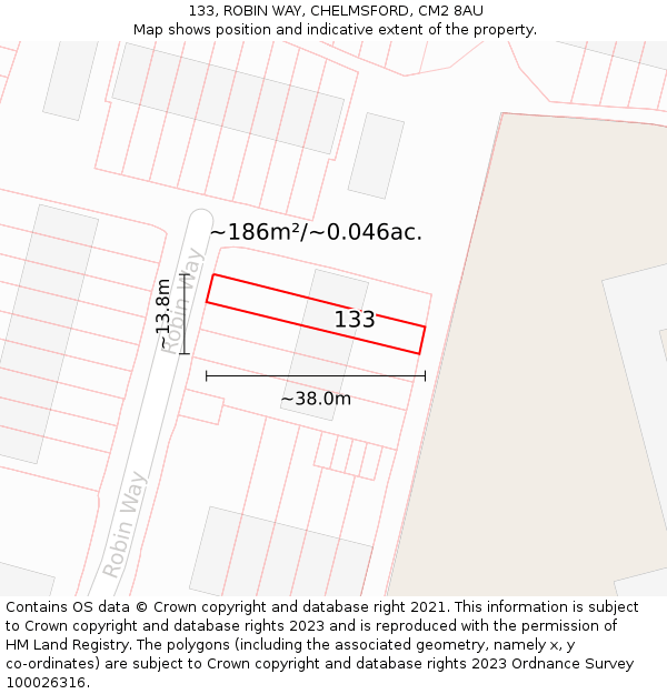 133, ROBIN WAY, CHELMSFORD, CM2 8AU: Plot and title map