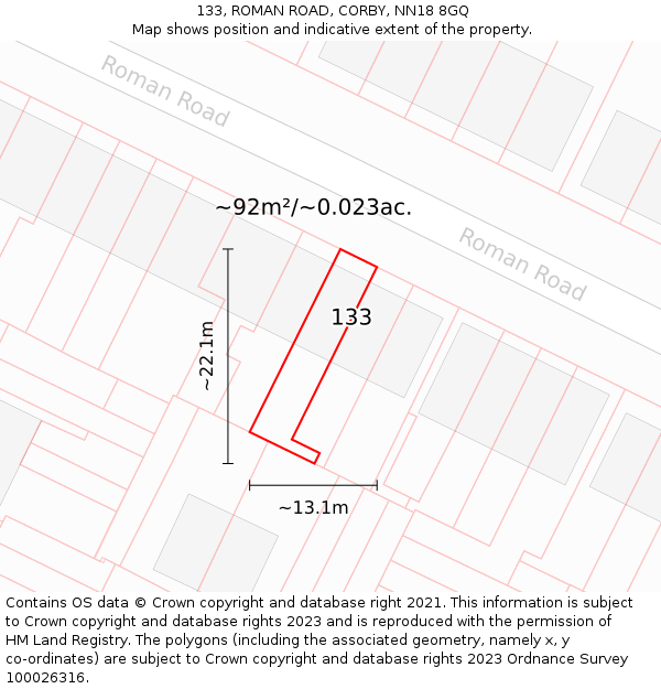 133, ROMAN ROAD, CORBY, NN18 8GQ: Plot and title map