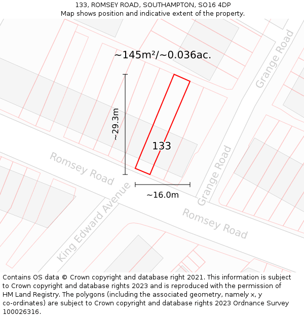 133, ROMSEY ROAD, SOUTHAMPTON, SO16 4DP: Plot and title map