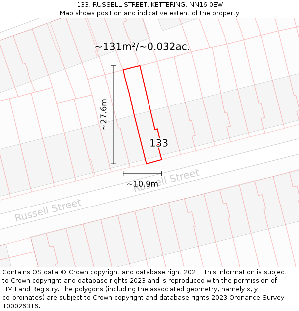 133, RUSSELL STREET, KETTERING, NN16 0EW: Plot and title map