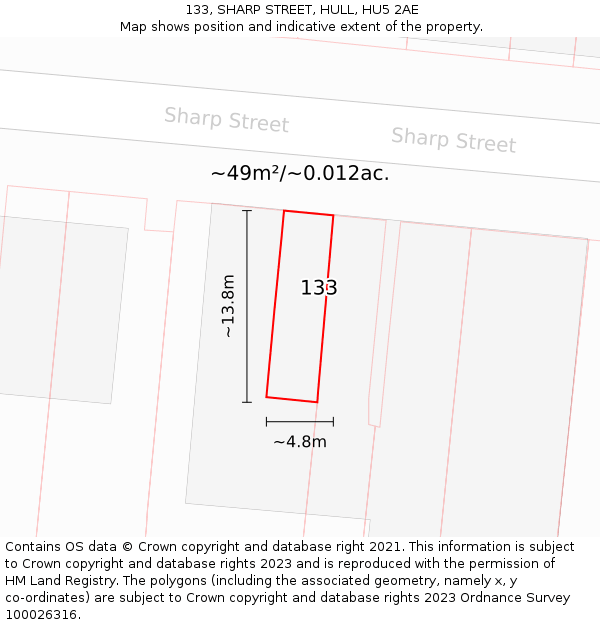 133, SHARP STREET, HULL, HU5 2AE: Plot and title map