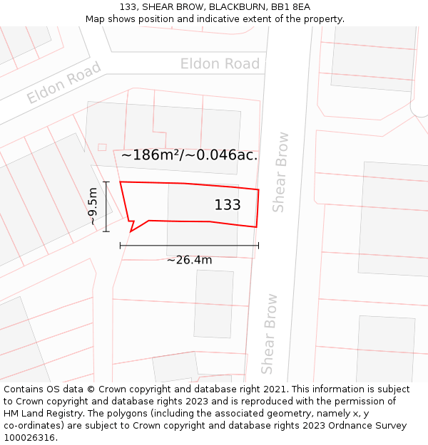 133, SHEAR BROW, BLACKBURN, BB1 8EA: Plot and title map