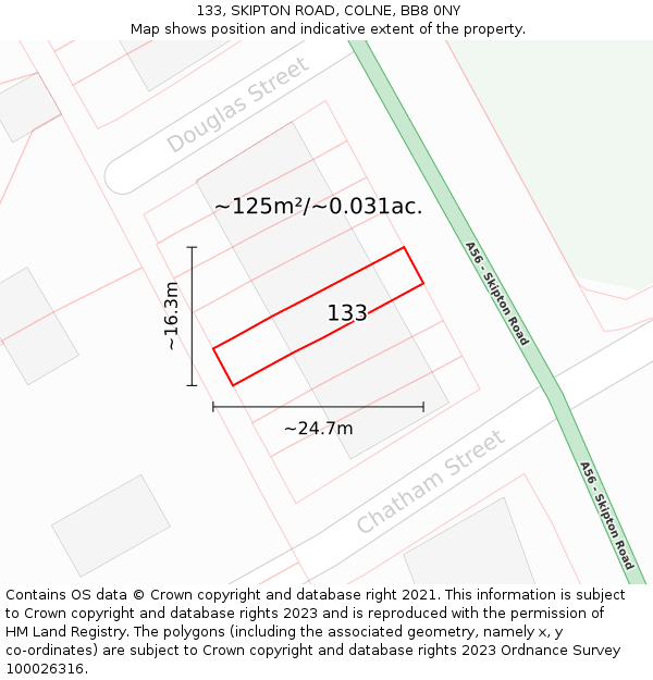 133, SKIPTON ROAD, COLNE, BB8 0NY: Plot and title map