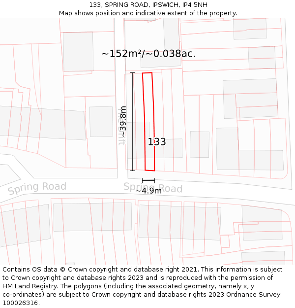 133, SPRING ROAD, IPSWICH, IP4 5NH: Plot and title map