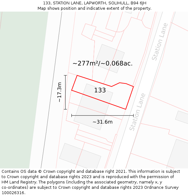 133, STATION LANE, LAPWORTH, SOLIHULL, B94 6JH: Plot and title map