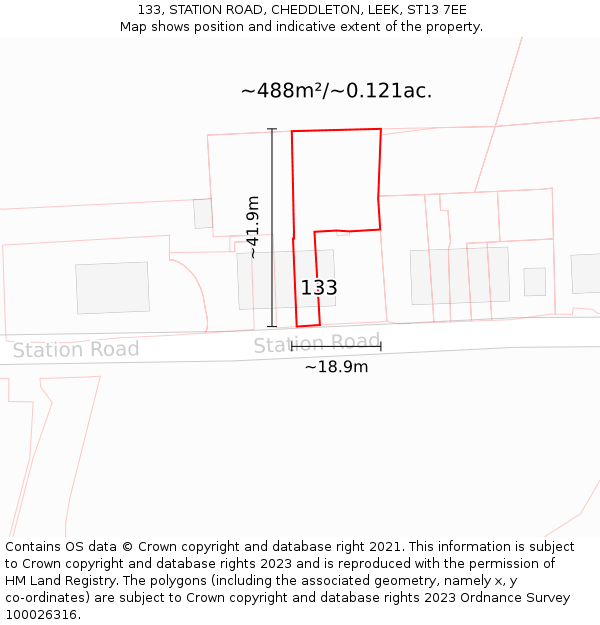 133, STATION ROAD, CHEDDLETON, LEEK, ST13 7EE: Plot and title map