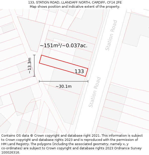 133, STATION ROAD, LLANDAFF NORTH, CARDIFF, CF14 2FE: Plot and title map