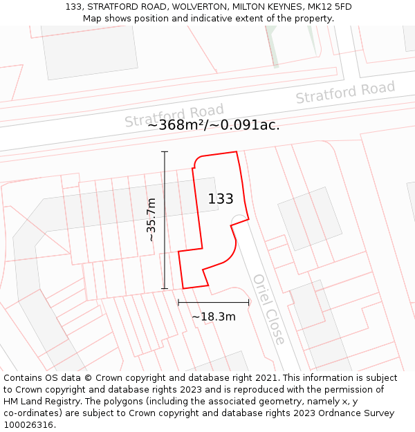 133, STRATFORD ROAD, WOLVERTON, MILTON KEYNES, MK12 5FD: Plot and title map