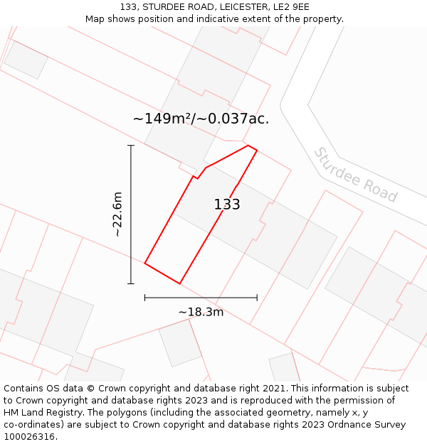 133, STURDEE ROAD, LEICESTER, LE2 9EE: Plot and title map