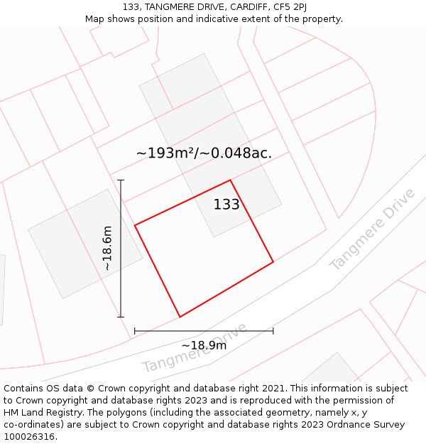 133, TANGMERE DRIVE, CARDIFF, CF5 2PJ: Plot and title map