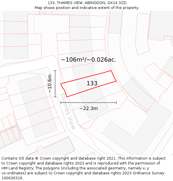133, THAMES VIEW, ABINGDON, OX14 3ZD: Plot and title map