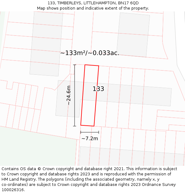 133, TIMBERLEYS, LITTLEHAMPTON, BN17 6QD: Plot and title map