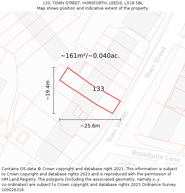 133, TOWN STREET, HORSFORTH, LEEDS, LS18 5BL: Plot and title map