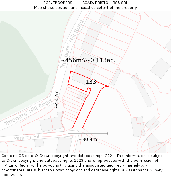 133, TROOPERS HILL ROAD, BRISTOL, BS5 8BL: Plot and title map