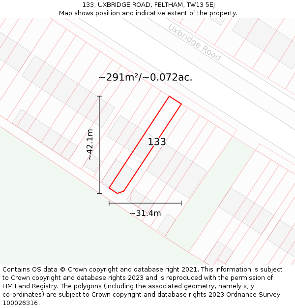 133, UXBRIDGE ROAD, FELTHAM, TW13 5EJ: Plot and title map