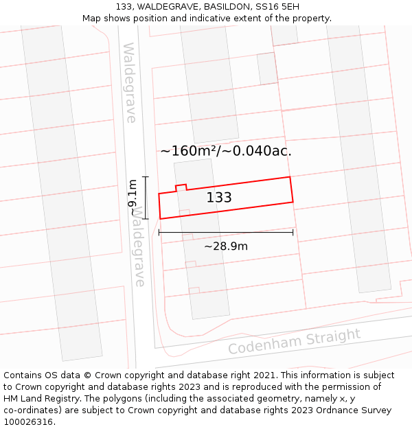 133, WALDEGRAVE, BASILDON, SS16 5EH: Plot and title map
