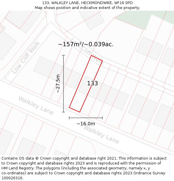 133, WALKLEY LANE, HECKMONDWIKE, WF16 0PD: Plot and title map