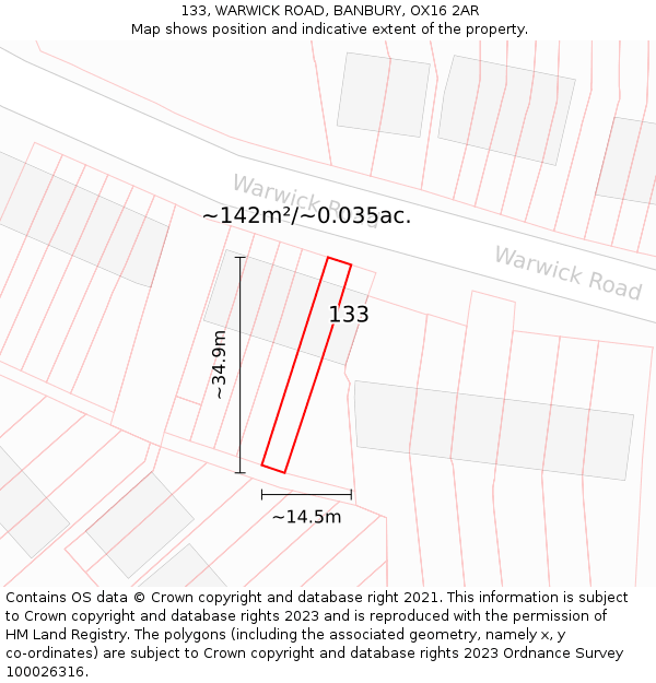 133, WARWICK ROAD, BANBURY, OX16 2AR: Plot and title map
