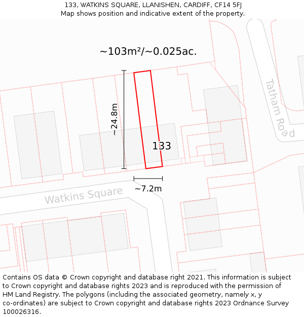 133, WATKINS SQUARE, LLANISHEN, CARDIFF, CF14 5FJ: Plot and title map