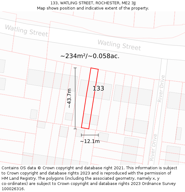133, WATLING STREET, ROCHESTER, ME2 3JJ: Plot and title map