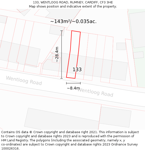 133, WENTLOOG ROAD, RUMNEY, CARDIFF, CF3 3HE: Plot and title map