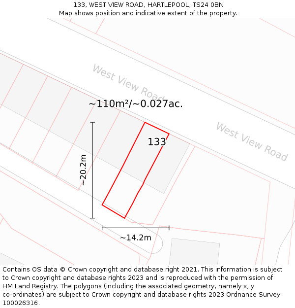 133, WEST VIEW ROAD, HARTLEPOOL, TS24 0BN: Plot and title map