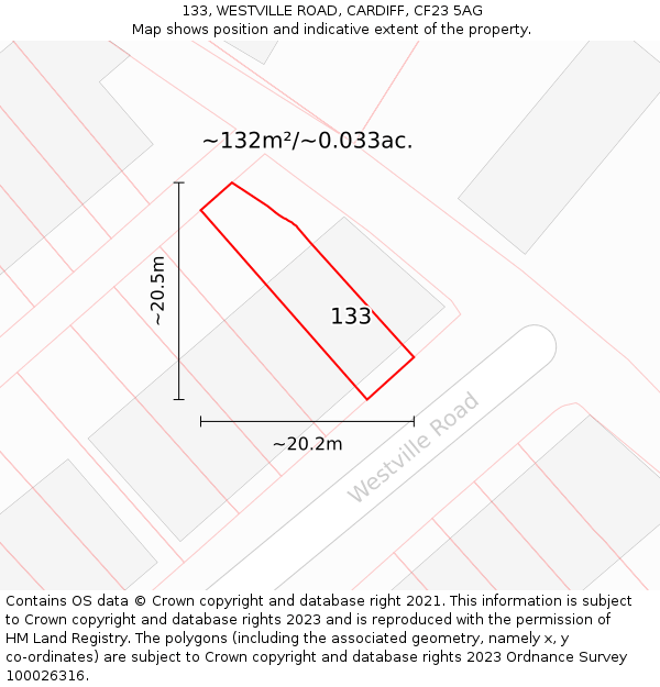 133, WESTVILLE ROAD, CARDIFF, CF23 5AG: Plot and title map