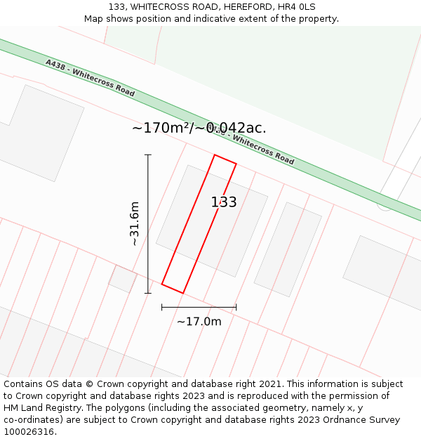 133, WHITECROSS ROAD, HEREFORD, HR4 0LS: Plot and title map