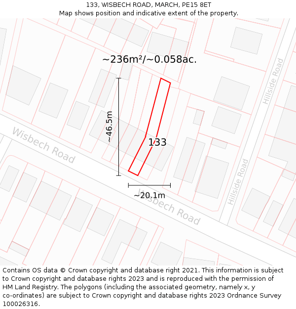 133, WISBECH ROAD, MARCH, PE15 8ET: Plot and title map