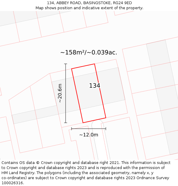 134, ABBEY ROAD, BASINGSTOKE, RG24 9ED: Plot and title map