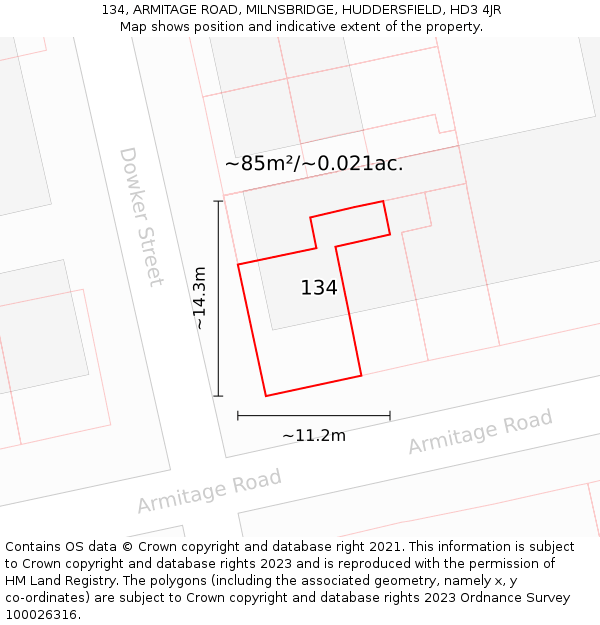 134, ARMITAGE ROAD, MILNSBRIDGE, HUDDERSFIELD, HD3 4JR: Plot and title map