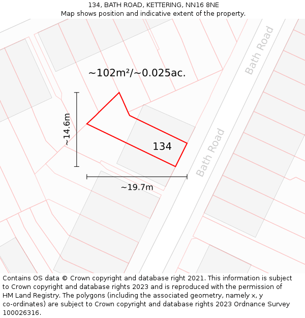 134, BATH ROAD, KETTERING, NN16 8NE: Plot and title map