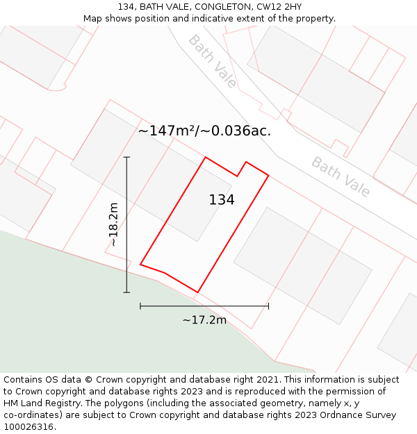 134, BATH VALE, CONGLETON, CW12 2HY: Plot and title map