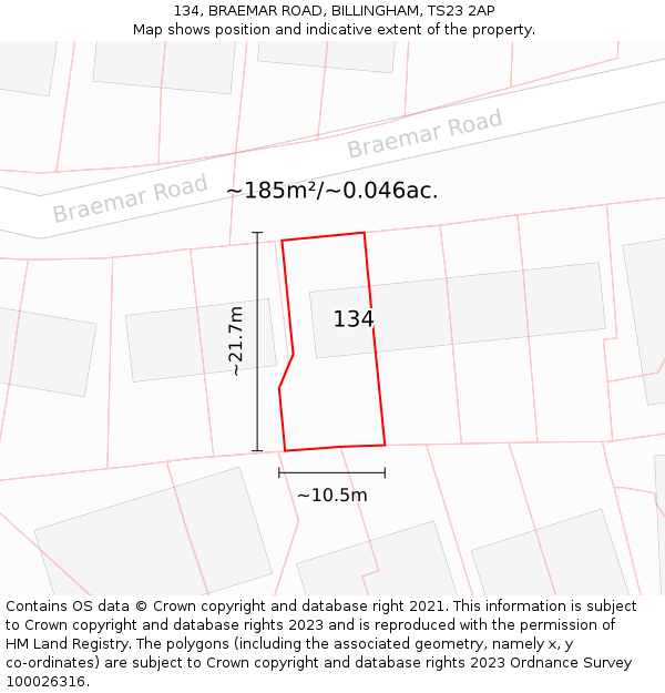 134, BRAEMAR ROAD, BILLINGHAM, TS23 2AP: Plot and title map