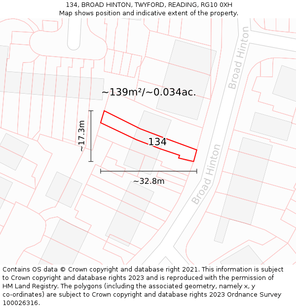 134, BROAD HINTON, TWYFORD, READING, RG10 0XH: Plot and title map