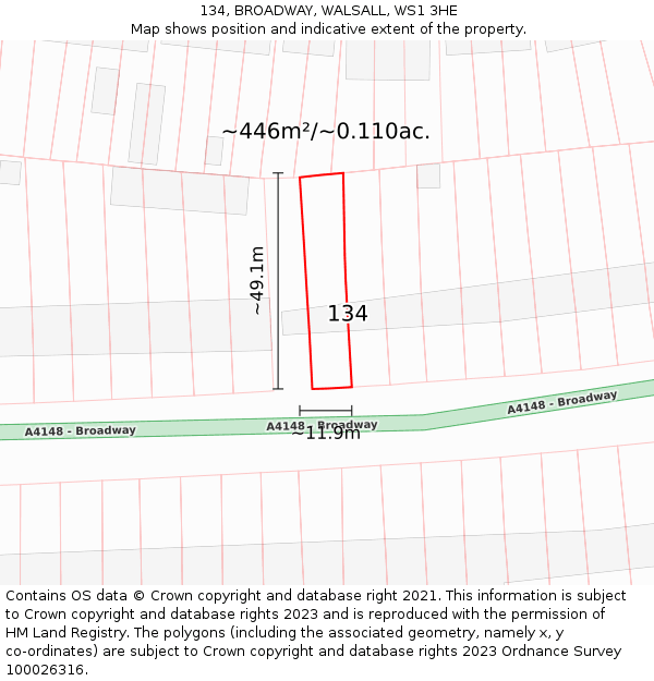 134, BROADWAY, WALSALL, WS1 3HE: Plot and title map