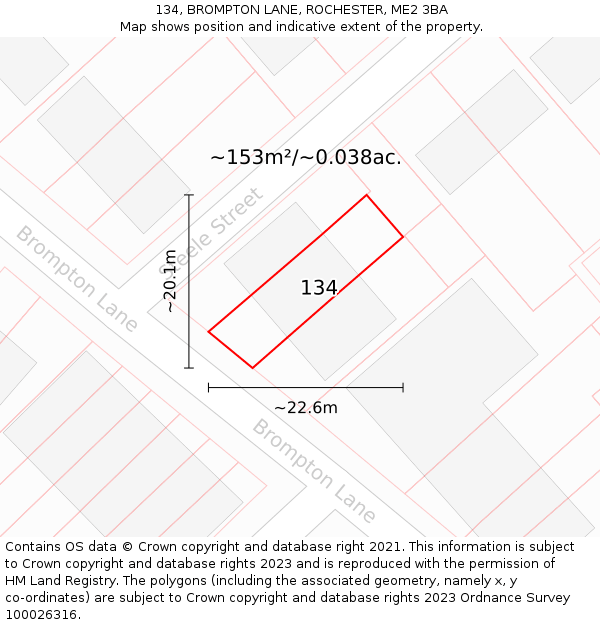 134, BROMPTON LANE, ROCHESTER, ME2 3BA: Plot and title map