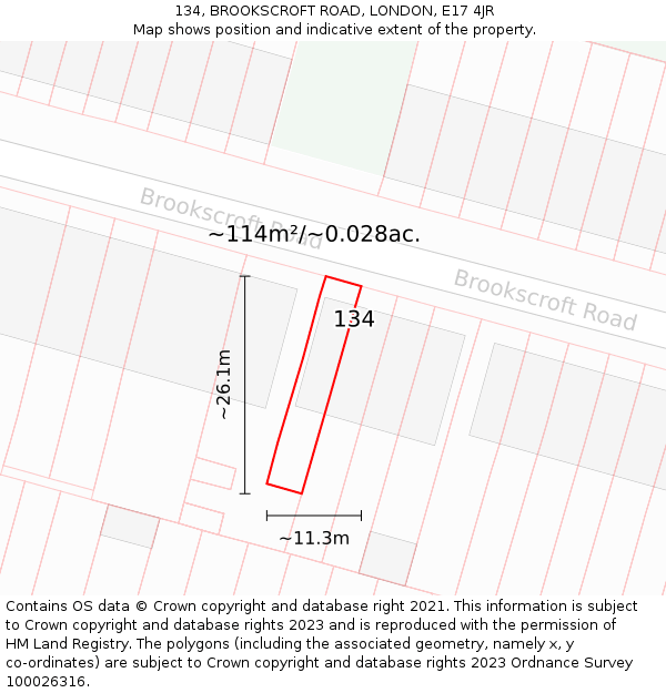 134, BROOKSCROFT ROAD, LONDON, E17 4JR: Plot and title map