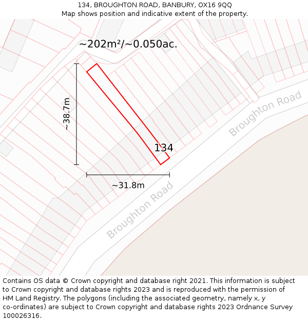 134, BROUGHTON ROAD, BANBURY, OX16 9QQ: Plot and title map