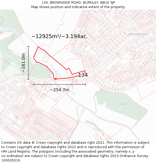 134, BROWNSIDE ROAD, BURNLEY, BB10 3JP: Plot and title map