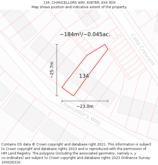 134, CHANCELLORS WAY, EXETER, EX4 9DX: Plot and title map