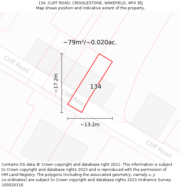 134, CLIFF ROAD, CRIGGLESTONE, WAKEFIELD, WF4 3EJ: Plot and title map