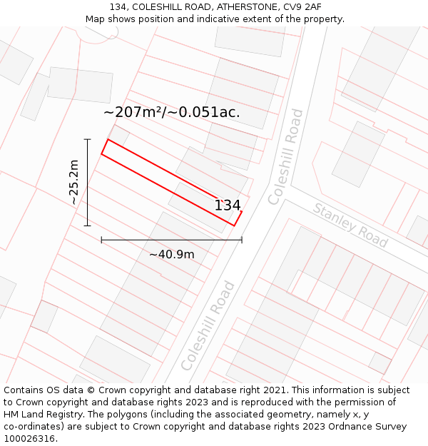 134, COLESHILL ROAD, ATHERSTONE, CV9 2AF: Plot and title map